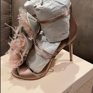 Jewel Badgley Mischka Dark Blush Heels with Floral Accents